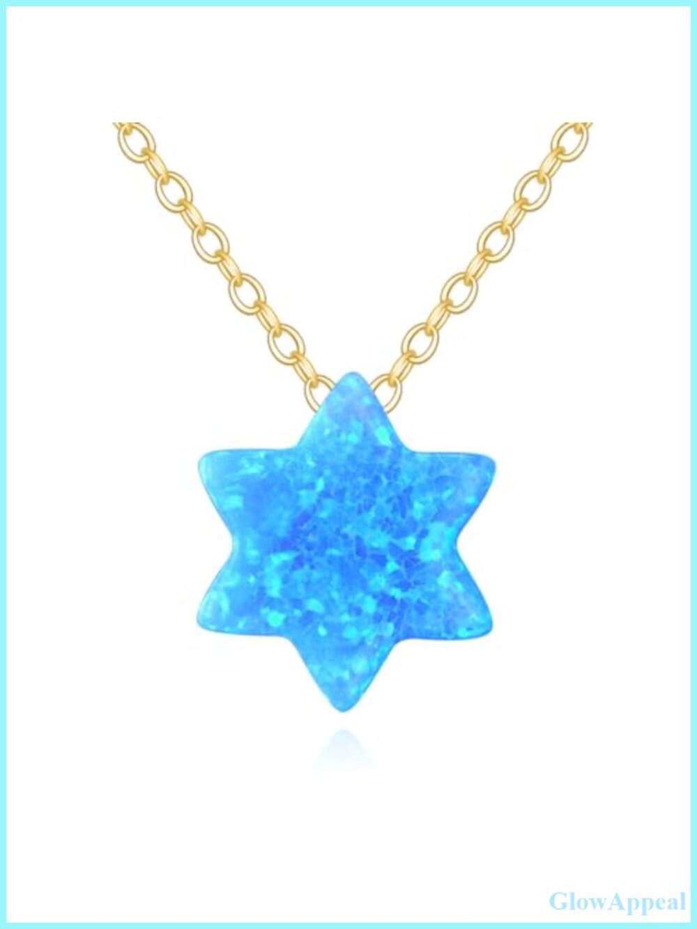 14k Real Gold Opal Star of David Pendant Necklace Box Chain Adjustable